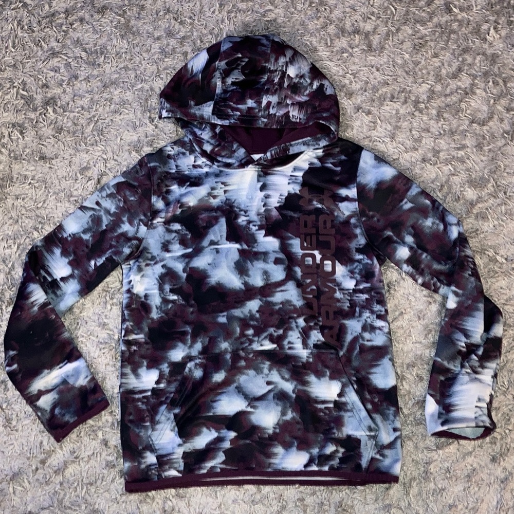 Under Armour boys youth large Abstract Hoodie blue purple white COLDGEAR loose